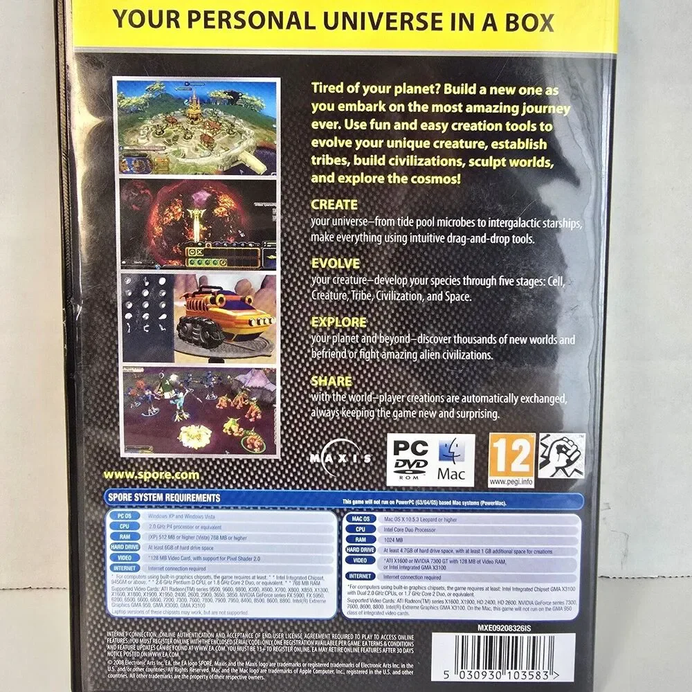 Spore PC Game From The Creator of The Sims, Strategy Computer Game 2008